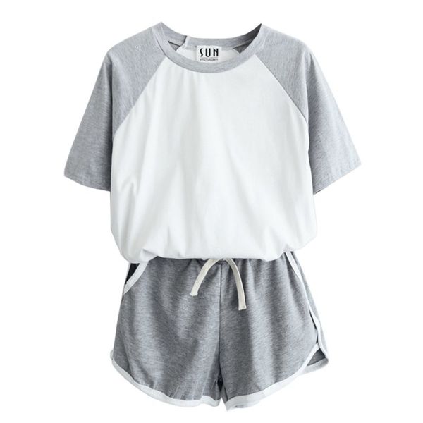 

women tracksuit 2 pcs/sets tracksuit summer short sleeve t-shirt for women spring and shorts suits casual, Gray