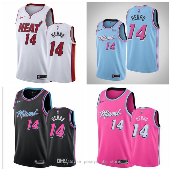 

men youth miami heat tyler herro 14 black bule white 19/20 city swingman basketball jersey 07, Black;red