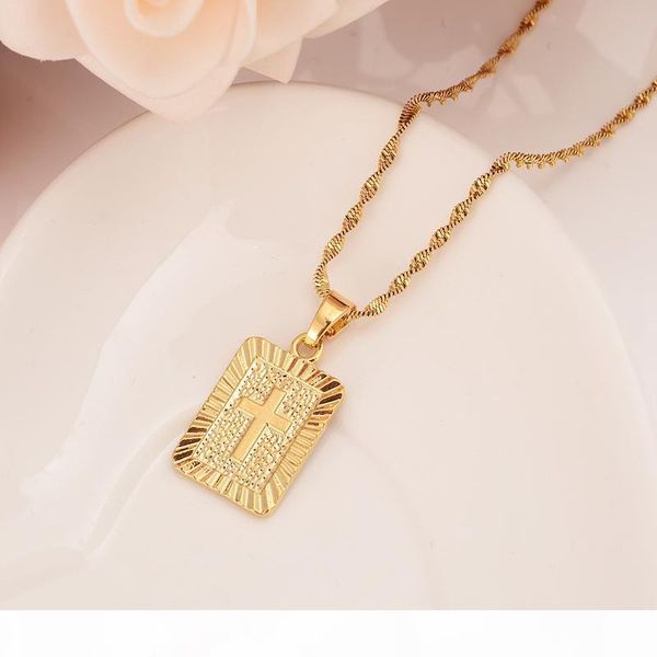 

k solid fine gold gf christian square cross pendant drop necklace chain earrings sets jewelry women girl jesus items gifts, Silver