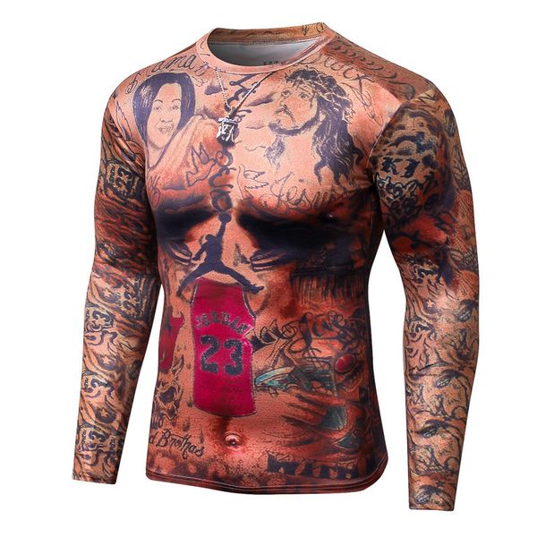 

mens compression t-shirt bodybuilding tight long sleeves quick dry tattoo clothing t shirt workout fitness sportswear tee, White;black