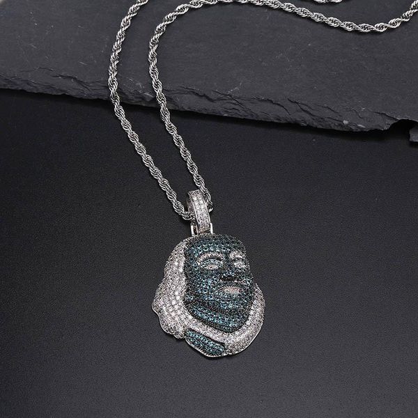 

emerald green diamonds franklin head pendant hip hop jewelry fashion mens charm necklace gold 18k, Silver