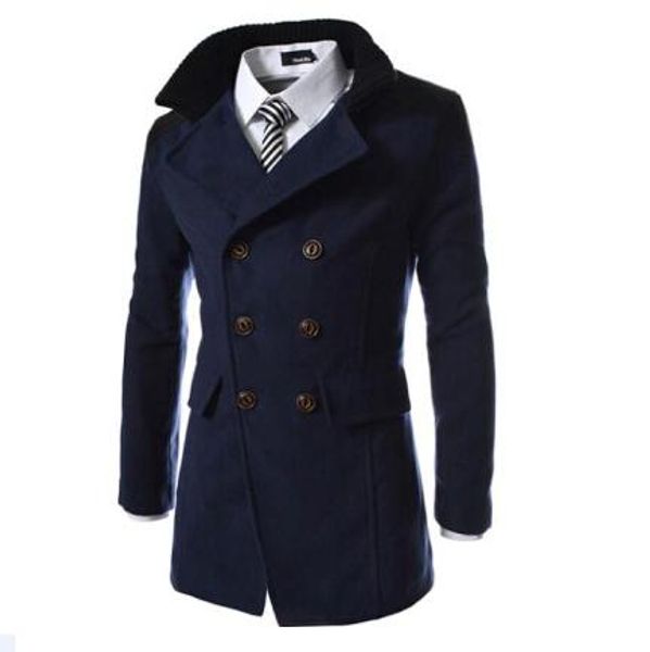 

chinese size -3xl fashion brand patchwork men blue casual blends coat and jacket double breasted peacoat casaco masculino, Tan;black