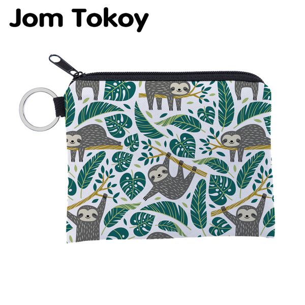 

jomtokoy cute sloth printing waterproof purse card key pouch small zipper coin purse card holder mini square wallet, White