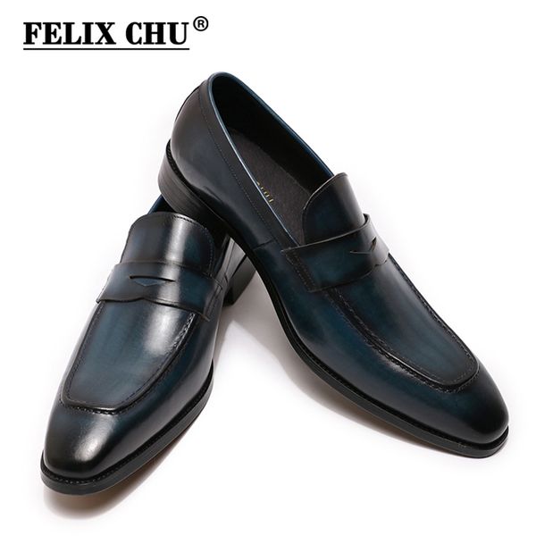 

size 8-15 men's penny loafers genuine leather blue brown business dress shoes for men quality hand painted slip on male footwear, Black