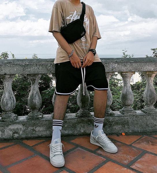 

mesh of fear line heavy main high retro god fog stylish shorts shorts street basketball five smart casual pants hqhkc, Black