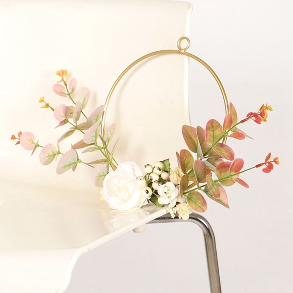 

round wrought iron eucalyptus wall hanging wreath simulation flower garland ornament home decorative flower garland