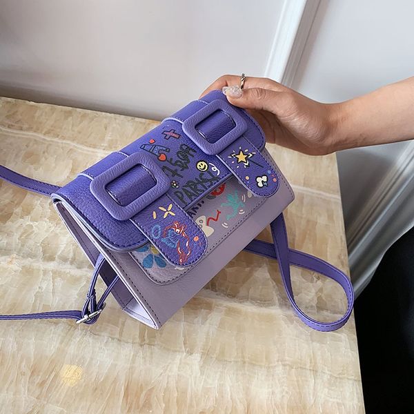 

vhvgu graffiti cambridge shoulder strap small square contrast color women's 2020 new fashion shoulder crossbody bag summer fashion all, White