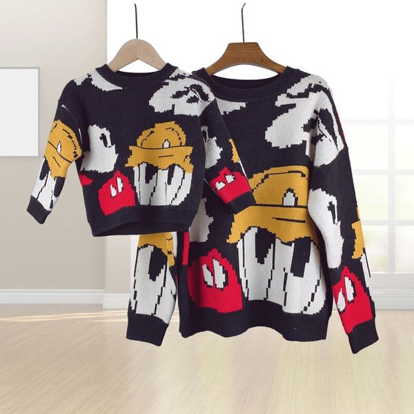 

yc8ma temperament sweater pullover fan 2020 high-end parent-child women's wear casual cartoon contrast color cute hippie pullover child, Blue