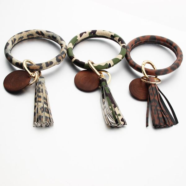 

new leather keychains leopard keyrings bracelet tassel pendant camouflage plaid bag charms accessories fashion women key chain rings for car, Slivery;golden