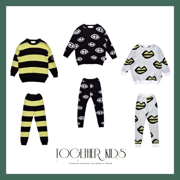 

19 ins niche style littlemanhappy knitted pants set children's pants set sweater fashionable sweater, Blue