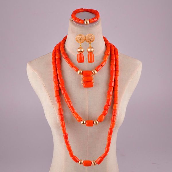 

natural orange coral jewelry set nigeria wedding coral beads african wedding coral beads wedding jewelry sets for women t200507, Slivery;golden