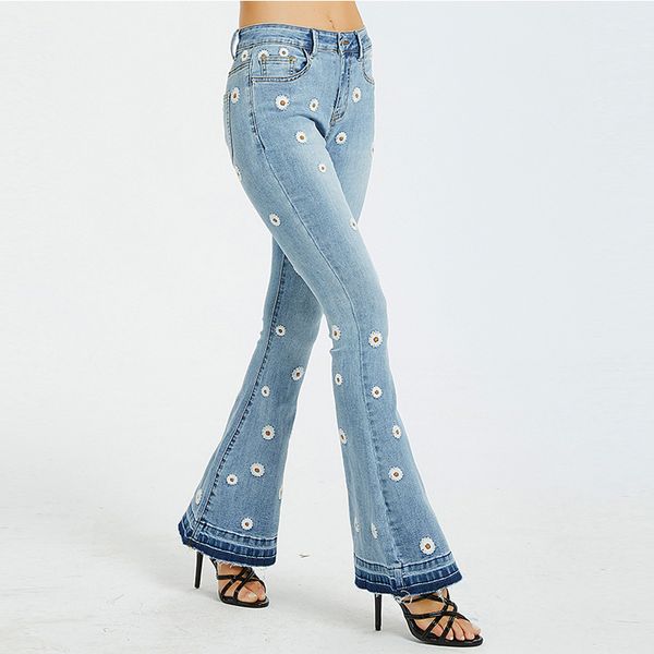 

autumn fashion flare jeans for women 2020 winter 3d embroidered women's large size jeans women casual denim trousers female 4xl, Blue