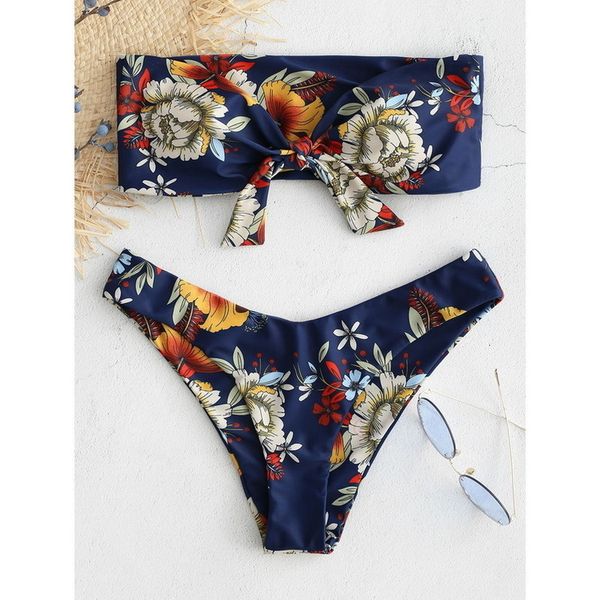 

women brand bikini set floral print strapless swimwear swimsuit off shoulder brazilian biquini thong bikini maillot de bain, White;black