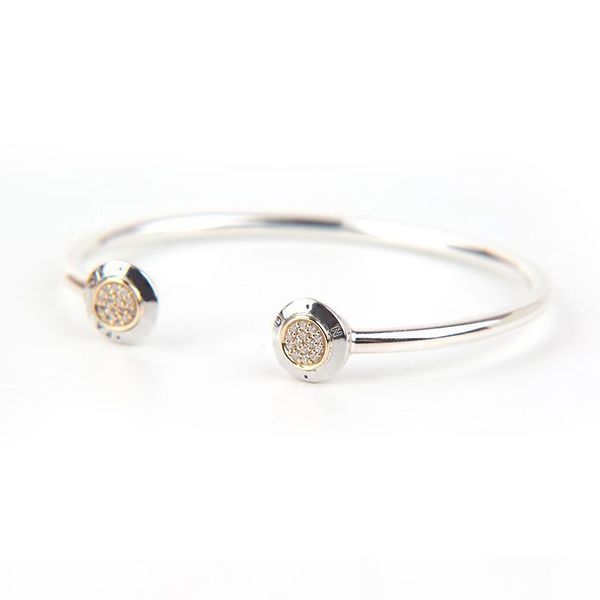 

g 14k yellow gold cz diamond disc open bangle bracelet set original box set for pandora 925 sterling silver cuff bracelets for women, White