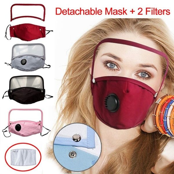 

2 in 1 valve face mask with removable eye shield dustproof washable full face protective face shield designer masks with 2 filters