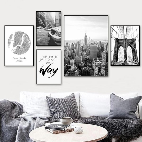 

scandinavian landscape black white new york city canvas poster motivation quote poster nordic wall art print painting pictures