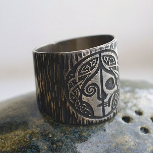 

norse mythology goddes hel ring viking hela runes 316l stainless steel band celtics amulet pagan jewelry, Silver