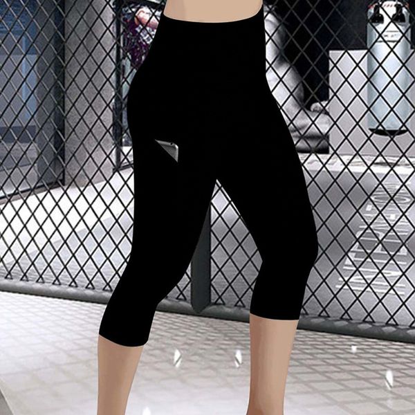 

leggings 3 4 pants female capri casual pant sporting fitness high waist pants side pockets design sporting leggings, Black