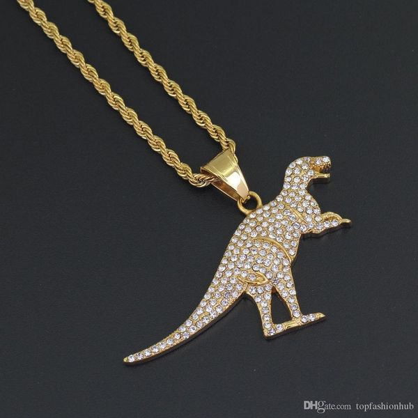 

stainless steel pendant necklace dinosaur pendant necklace hip hop pendant necklace golden dinosaur animal pendants necklaces, Silver
