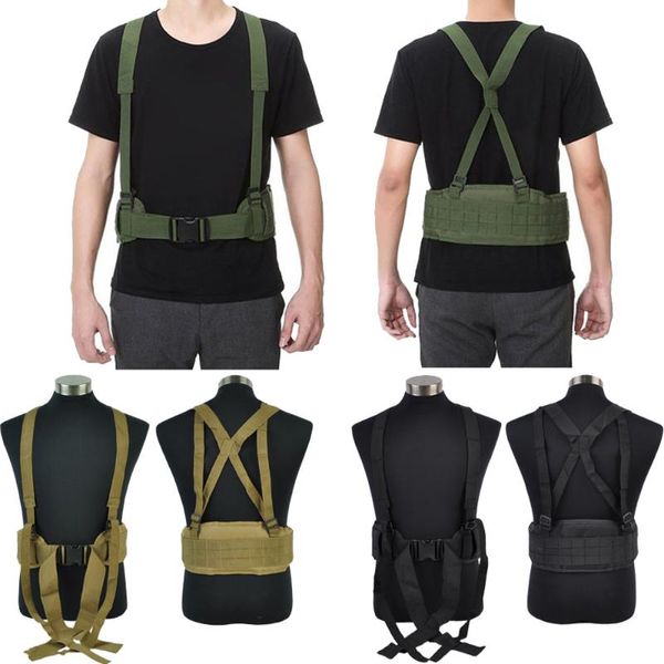 

waist support adjustable tactical molle belt combat removable wide battle padded h-shaped suspender harness, Black;gray