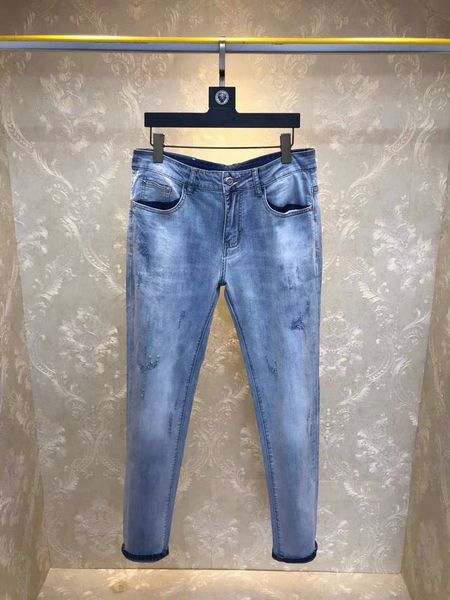 

new fashion men black jeans skinny ripped stretch slim west hip hop swag denim motorcycle biker pants jogger ~~xgh370, Blue