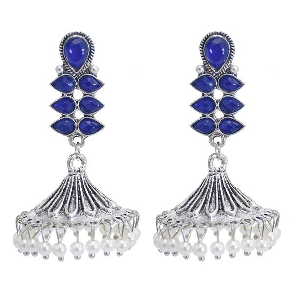 

vintage with crystal zamak bells beads tassel statement stud earring for women indian party jewelry, Silver