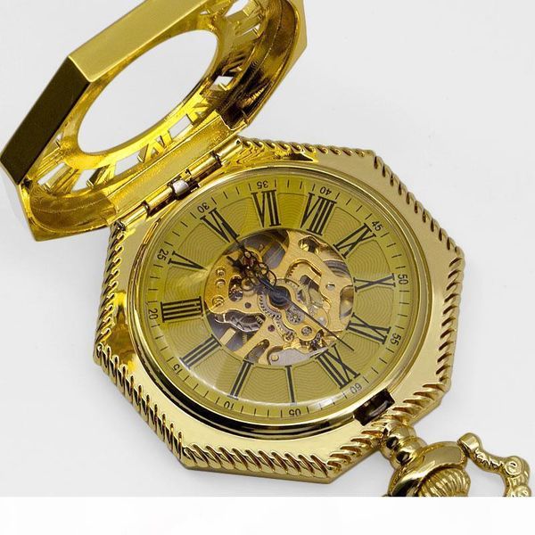

новая мода ручной намотки механические часы designerket цепи full gold octagon форма скелет резьба мужчины fob цепь часы pjx1378, Slivery;golden