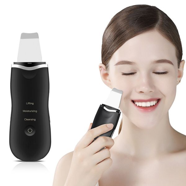 

facial ultrasonic skin scrubber ion deep cleaning peeling rechargeable face care device white/black color