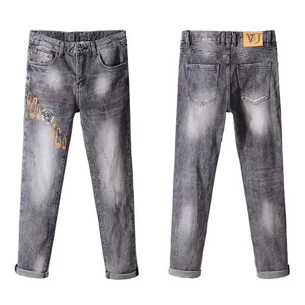 

new style men's trousers fashion men's embroidery slim jeans men's luxury designer denim is for men to wear size 28-38 b, Blue