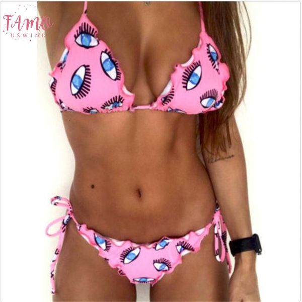 

women bikini set two pieces swimwear bandage bathing suit mid waist triangle swimsuit printed summer backless beachwear, White;black