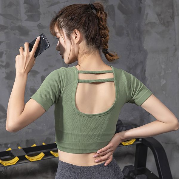 

yoga outfits summer running short-sleeve t shirts women quick-drying t-shirt u back hollow fitness breathable slim shirt, White;red