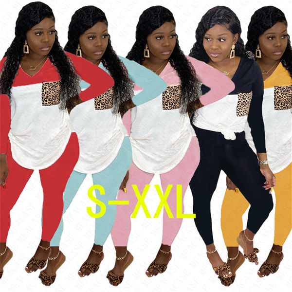 

women tracksuit leopard designer long sleeves v-neck patchwork hoodie + leggings pants two-piece clothing set sports outfits d71604, White