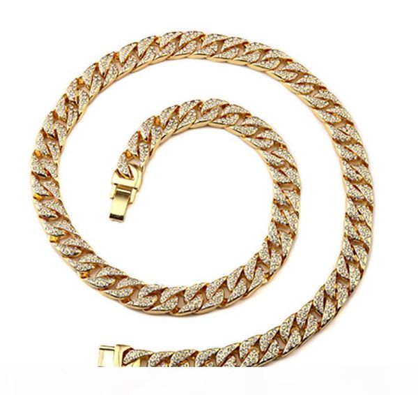 

e simulated stone jewelry sets men women bling hip hop chains golden rhinestone miami cuban necklaces &bracelets sets, Silver