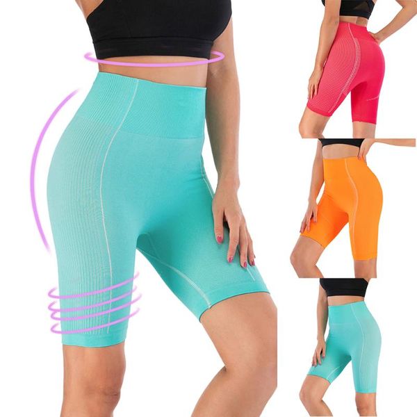 

women running yoga shorts high waist seamless yoga shorts push up hip gym fitness sports leggings solid workout slim tights, White;red