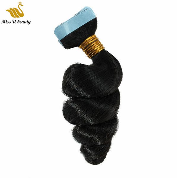 Natürliche Farbe Loose Wave Big Curly natürliche Wellenwellenhaarverlängerungen Klebeband in menschlichem Haar PUEft Bündel Haar 8-30 Zoll 40pcs pro Packung (100 Gramm)