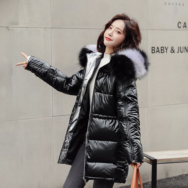 

winter coat & jacket 2020 winter new -30 degrees waterproof warm women coat parker slim hooded fur collar thick warm jacket, Black