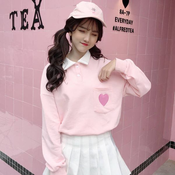 

spring women hoodies long sleeve kawaii boyfriend style hoodie autumn streetwear harajuku cute heart print sweatershirt female, Black