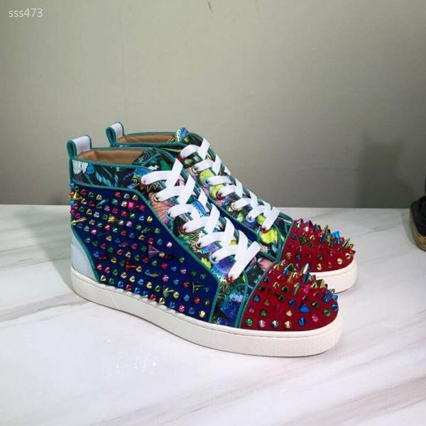 

fashion style red studded flats luxury shoe for mens women party lovers classic leather casual shoes sneakers red bottom sneakers, Black;white