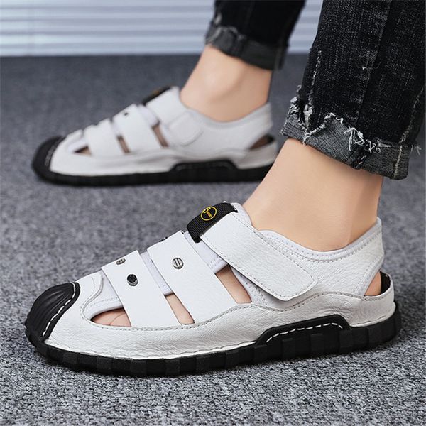 

new fashion summer leisure beach men shoes soft leather sandals men's outdoor casual shoes big size 39-48, Black