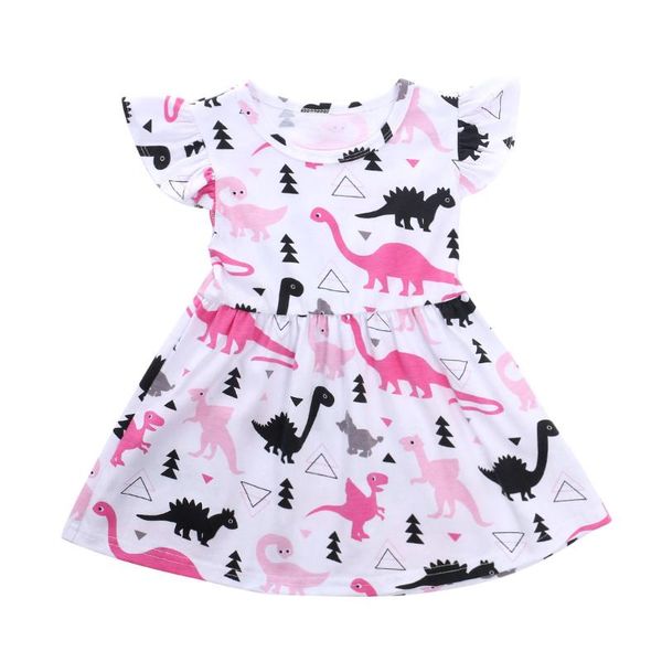 

6m-4t summer kids baby girl dress short sleeve white round neck dinosaur a-line dresses cute outfits clothing costume, Red;yellow