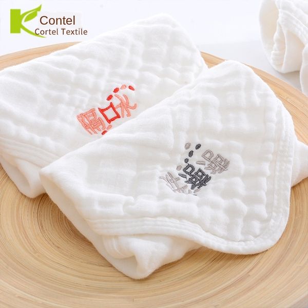 

30*30cm infant cotton embroidered square facial square saliva towel six-layer water-washed bubble yarn baby saliva towel