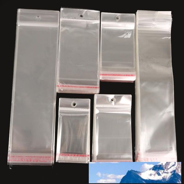 Poly pacote transparente auto-adesivo Selo plástico Armazenamento OPP Bag Com Asa Buraco Retail Packaging Pouch 300 pcs