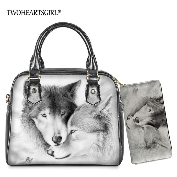 

twoheartsgirl wild animals wolf prints ladies shoulder bagsÂ totes women messenger bag handbag casual small square bag set