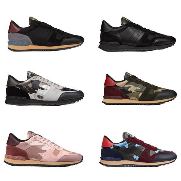 

fashion leather suede stud rockrunner camouflage sneakers shoes men women flats luxury designer rivet rockrunner trainers casual shoes