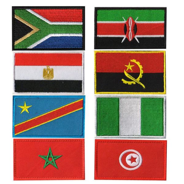 3D Bordado África País África do Sul Egito Kenya Congo Nigéria Angola Marrocos Bandeira Badge Remendo Denim Jacket Acessórios