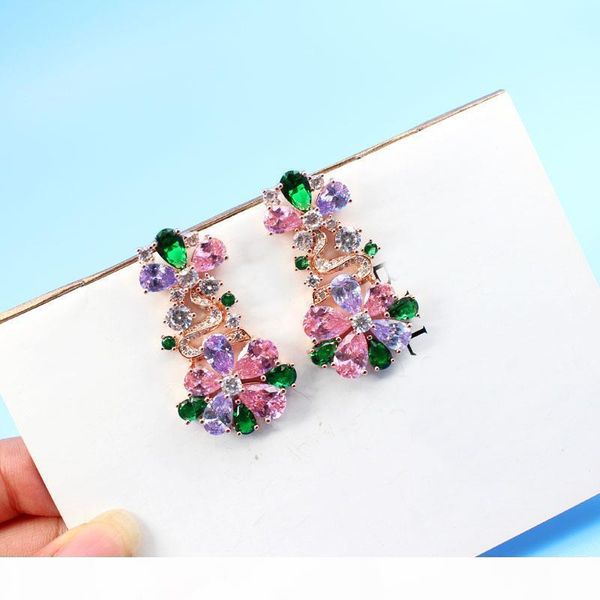 

brand design fashion gems серьги для женщин 18k позолоченные ювелирные изделия bling цирконий цветы серьги luxury party ear шпильки оптом, Silver