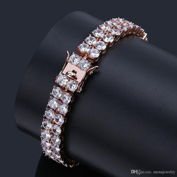 

designer bracelet hip hop jewelry mens bracelets pour hommes diamond tennis chain iced out luxury bangles hiphop charm rapper love 2 row new, Golden;silver