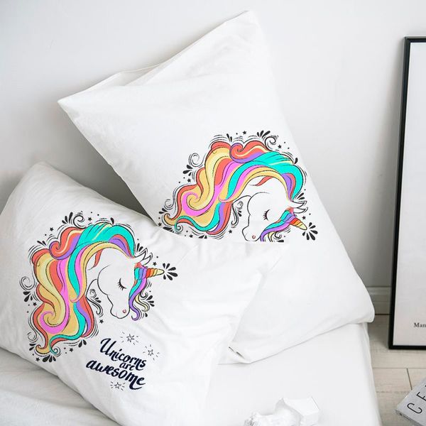 

custom pillow case pillowcase 50x70 50x75 50x80 70x70 decorative pillow cover white unicorn cartoon bedding for kids baby child