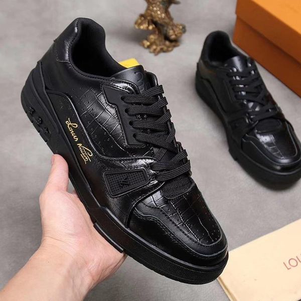 

new luxury mens shoes fashion type sneakers platform flats lace -up leather trainer sneaker exclusively online rubber sole men shoes casual, Black