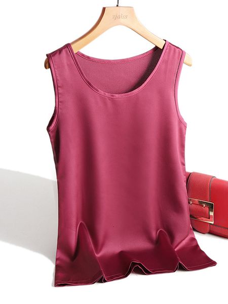 

2020 summer women tank camis satin women camisole style hollow out sleeveless vest white round neck loose vest